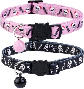 Boombone Skull Cat Collar Breakaway with Bell,Pack of 2 Safe Halloween Puppy Col - Picture 1 of 11
