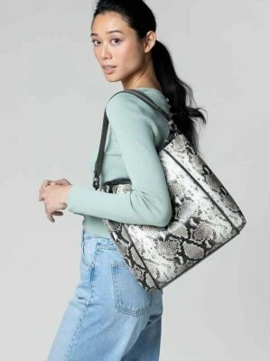 $298 BOLSO DE MANO NUEVO CON ETIQUETAS BOTKIER CUERO SOHO MEDIO EXPUESTO CREMALLERA RIBETE SERPIENTE NATURAL Foto 1 de 4