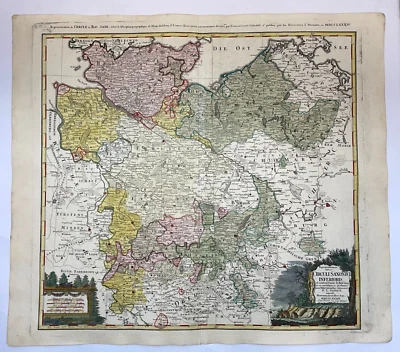 ALEMANIA BAJA SAXONÍA HOMANN HRS 1784 SIGLO XVIII GRAN MAPA ANTIGUO GRABADO Foto 1 de 4