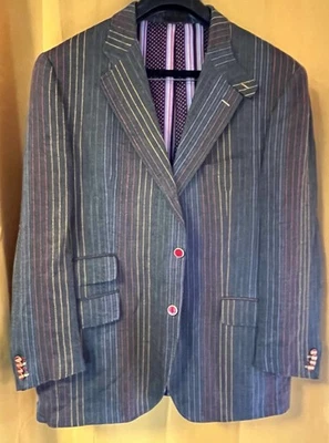ETRO Milano 48R Gray/Multicolored Linen 3-Button Blazer W/Custom Buttons - Image 1 of 4