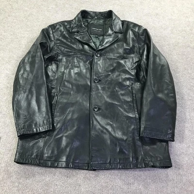 Chaqueta Marc New York Andrew Marc Para Hombre XL Abrigo de Cuero Negro con Botones Estilo Clásico Foto 1 de 4