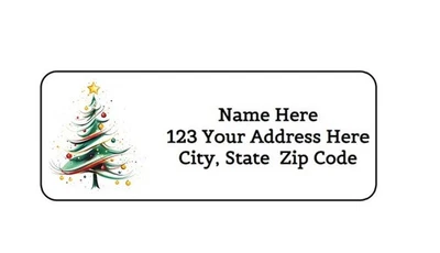 30 ARTSY CHRISTMAS TREE PERSONALIZED RETURN ADDRESS LABELS 1 in X 2.625 in - Image 1 of 3