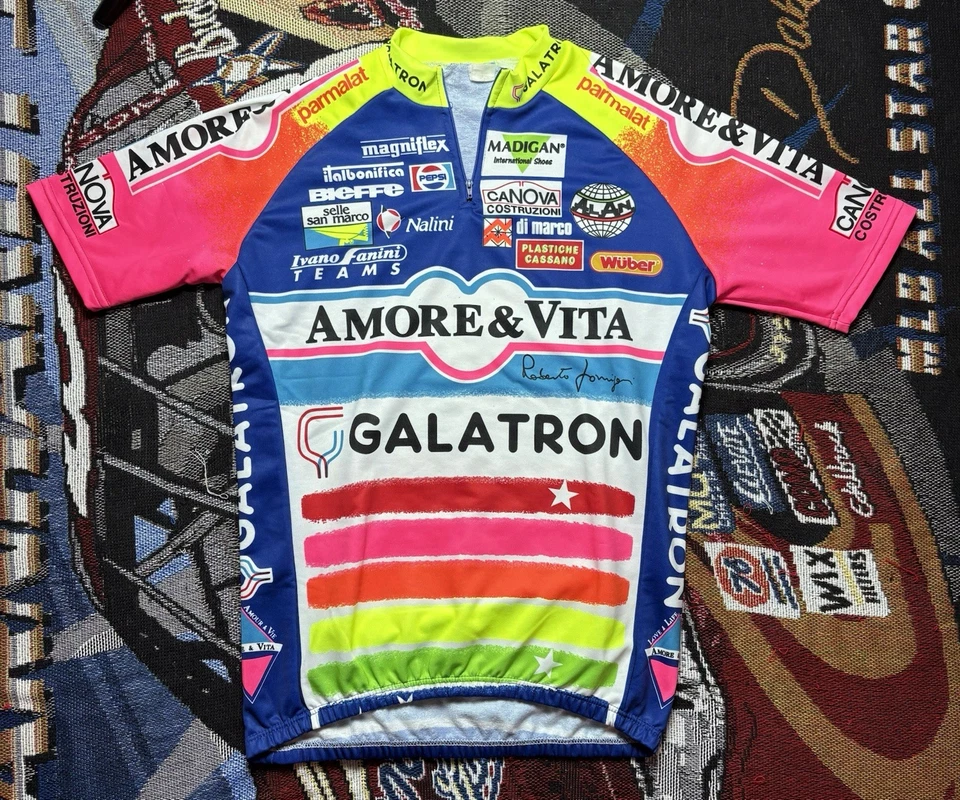 VINTAGE AMORE & VITA CYCLING SHIRT GALATRON VELO JERSEY RETRO SIZE 5 Men’s Large - Image 1 of 4
