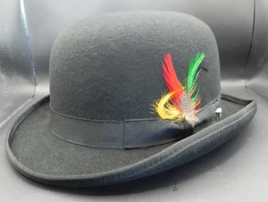100% Wool Bowler Hat Fashion Hat Satin Lining Feather Various Colours sz XL 62CM - Picture 1 of 11