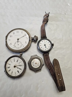 Vintage 800 Silver Pocket Watch Lot Of 4  For Parts/Repair Non Working Scrap  - Image 1 of 4