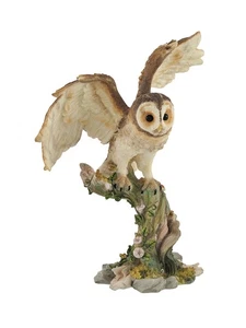 Owl Spreading Wings on Perch Statue - Picture 1 of 4