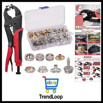 Druckknopf Set Verstellbare Zange 40 Sätze 15mm für Bootsveredelung  Stoff - Bild 1 von 4