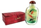 Chinese Koi Fish Reverse Painted Glass Snuff Bottle Perfume & Box Asian Vintage