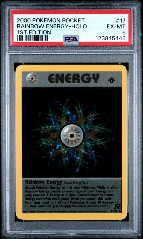 RAINBOW ENERGY Pokémon Team Rocket 1st Edition Holo Swirl 17/82 - PSA 6 - Image 1 of 3