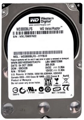 Western Digital VELOCIRAPTOR 300GB 10000U/Min 16MB SATA II WD3000BLFS 2.5'' - Immagine 1 di 3