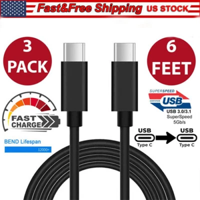 3 Pack 6FT USB-C to USB-C Cable Fast Charge Type C Charging Cord Rapid Charger - Image 1 of 4