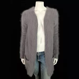80% Angora Fuzzy THEORY Gray Open Front Duster Cardigan Sweater 34 in bust - Picture 1 of 9