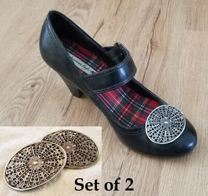 Vintage antike dekorative Metall Schuhclips, ovales florales Design, 50er oder 60er Jahre - Bild 1 von 7