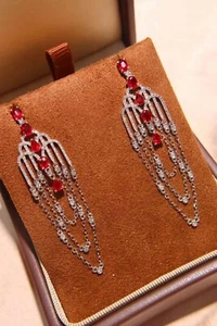 Special offer 1 carat Natural ruby G18K white gold diamond earrings - Picture 1 of 5