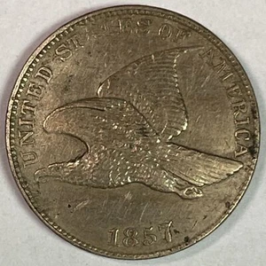 1857 Flying Eagle Cent Almost Uncirculated AU Coin, Cleaning #12416 - Picture 1 of 3