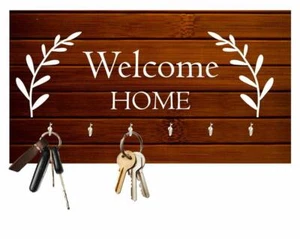 Welcome Home Wooden Key Holder (23.4cm X 12.8cm X 3cm, Brown) KU - Picture 1 of 3