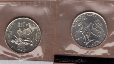2000-P&D Massachusetts Uncirculated States Quarters in Mint Cello (2 Coins) - Image 1 of 2