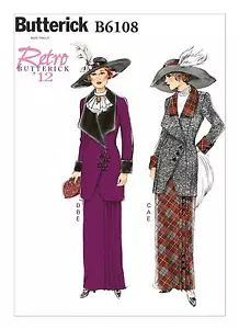 Butterick MODELLO CUCITO B6108 Misses retrò 1912 costume giacca, pettorina e gonna - Foto 1 di 8