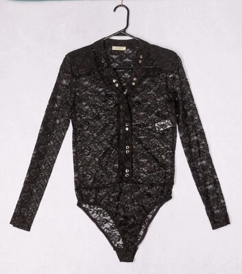 Traje de cuerpo Nina Ricci Top negro de encaje manga larga talla 38 Foto 1 de 4