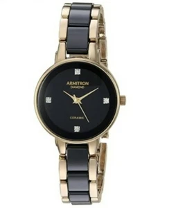 Armitron ladies watch, Diamond Accent, Gold Tone, Black Ceramic Bracelet  Watch - Bild 1 von 5