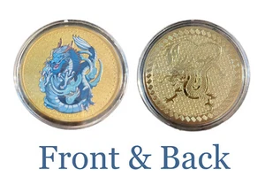 Chinese Blue Dragon Attracts Fortune Lucky Gold Coin Lottery Ticket Stretcher - Picture 1 of 5