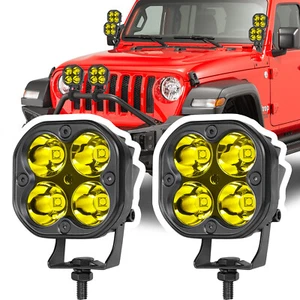 2x For JEEP 3" 80W LED Cube Work Light Bar Round OffRoad Drivng Spot Pods Yellow - Foto 1 di 19
