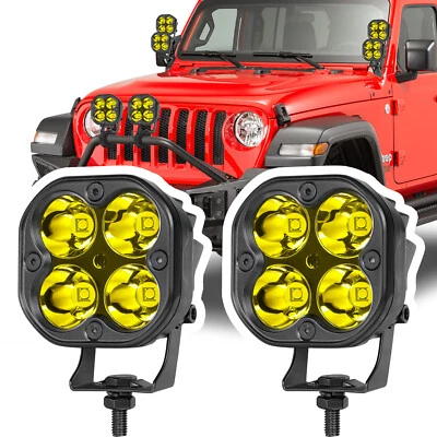 2x For JEEP 3" 80W LED Cube Work Light Bar Round OffRoad Drivng Spot Pods Yellow - Image 1 of 4