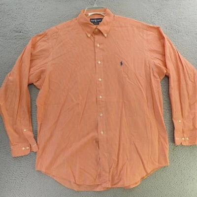 Ralph Lauren Shirt Mens XL Orange Check Button Up Long Sleeve Blue Pony Yarmouth - Image 1 of 4