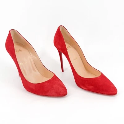 Christian Louboutin Eloise 100 Pumps EU 38.5 US 8.5 Red Suede Pointed High Heel - Image 1 of 4