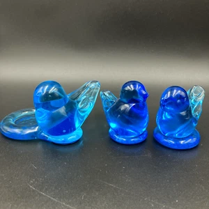 Portacandele votivo in vetro artistico uccellino della felicità blu e 2 statuine -lotto di 3 - Foto 1 di 14