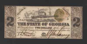 1864 The State Bank of Georgia DOS dólares $2 NT720 - Imagen 1 de 2