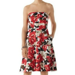 White House Black Market WHBM Strapless Floral Cocktail Dress Red White A Line 8 - Picture 1 of 13