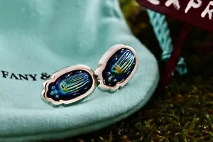 Tiffany & Co. Skarabäus blau Favrile Ohrstecker Vintage - Bild 1 von 12