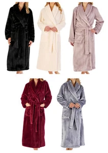 Dressing Gown Super Soft Flannel Fleece Womens Shawl Collar Slenderella Bathrobe - Picture 1 of 55