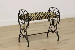 Cast Iron Antique Stool or Bench, Lion Heads, New Upholstery #51950 - Picture 1 of 6
