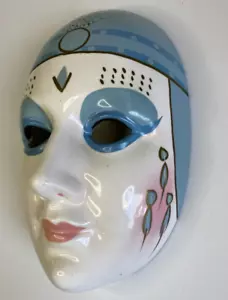 Vintage CERAMIC MASK Masquerade 7.5" ART DECO FACE Mardi Gras Wall Handing Decor - Picture 1 of 6
