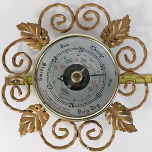 Vintage Circular Gold Tone Barometer with Metal Surround 19cm Diameter- MLY