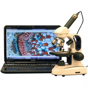 AmScope 40-1000X Cordless Compound Microscope 3MP USB Camera LED Top/Bottom Lite - Picture 1 of 8