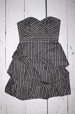 Max and Cleo Gina Strapless Pin Tucked Bubble Mini Dress Black Striped S 4  - Image 1 of 4