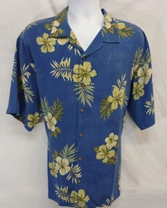 Tommy Bahama Hawaiihemd Herren 100 % Seide groß blau Blumen Kokosnussknöpfe - Bild 1 von 8