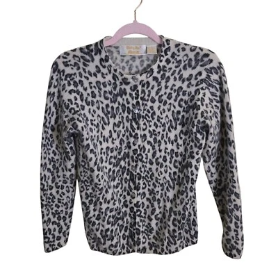 Tally Ho Vintage Snow Leopard Angora Lambswool Blend Cardigan Sweater Size 8 - Image 1 of 4