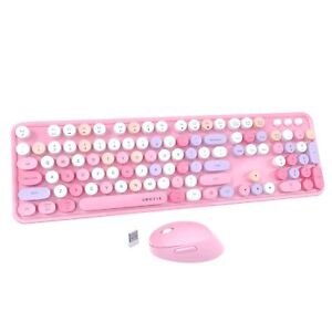 Colorful Computer Wireless Keyboard Mice Combo, Retro Typewriter Flexible Keys