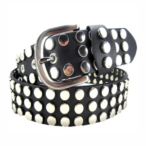 Removable Conical Pyramid Studded Belt Bonded Leather Circle Rivet Buckle UK - Picture 1 of 15