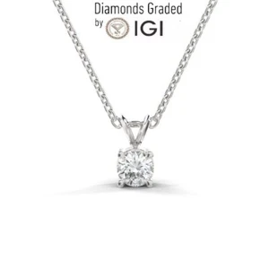 IGI Lab Grown Diamond D VVS2 1.50 Carat Round Solitaire Pendant Necklace 14k - Picture 1 of 7
