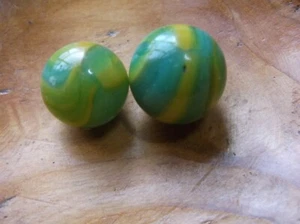2 0.70" Peltier Glass Citrus Lemon Lime Rainbo vintage marbles.... - Picture 1 of 16