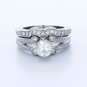 3.5CT LAB-CREATED DIAMOND E/VS2 ROUND PLATINUM SPLIT-BAND SIDE-STONE RING SET - Picture 1 of 4