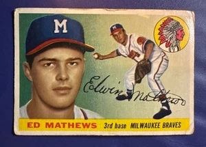 1955 TOPPS #155 EDDIE MATHEWS HOF MILWAUKEE BRAVES  - Foto 1 di 3