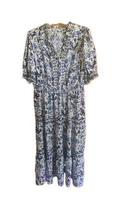 Max Studio Crepe Smocked Floral Tiered Maxi Dress Plus Blue/White SZ 3X NWT - Image 1 of 4