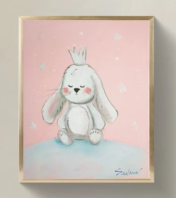 Pintura acrílica colorida Snow Bunny - Obra de arte original firmada Foto 1 de 4
