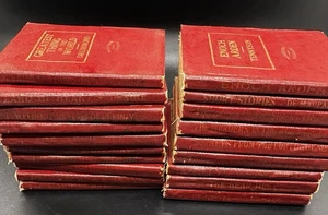 LOT 19 RED LITTLE LEATHER LIBRARY MINIATURE ANTIQUE BOOKS 1920s Set Tiny Old - Foto 1 di 24